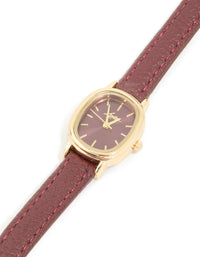 Gold Burgundy PU Leather Oval Watch - link has visual effect only