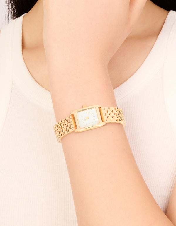Gold Medium Square Link Watch