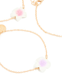 Gold Pastel Frangipani Flower Bracelets 3-Pack - link has visual effect only