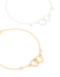 Mixed Metals Open Linked Hearts Cubic Zirconia Bracelets 2-Pack - link has visual effect only