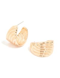 Gold Ribbed Wave Hoop Earrings - link has visual effect only