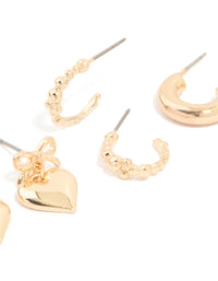 Gold Bubble & Heart Earrings 3-Pack - link has visual effect only