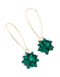 Gold Green Present Bow Hook Earrings - link has visual effect only