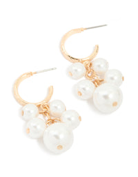 Gold Pearl Cluster Open Hoop Earrings - link has visual effect only