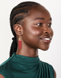 Gold Red Diamante Ball Cup Chain Drop Earrings - link has visual effect only