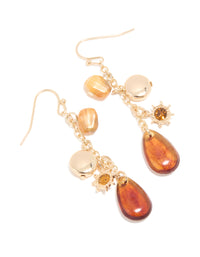 Gold Brown Diamante & Beaded Chain Sun Drop Earrings - link has visual effect only