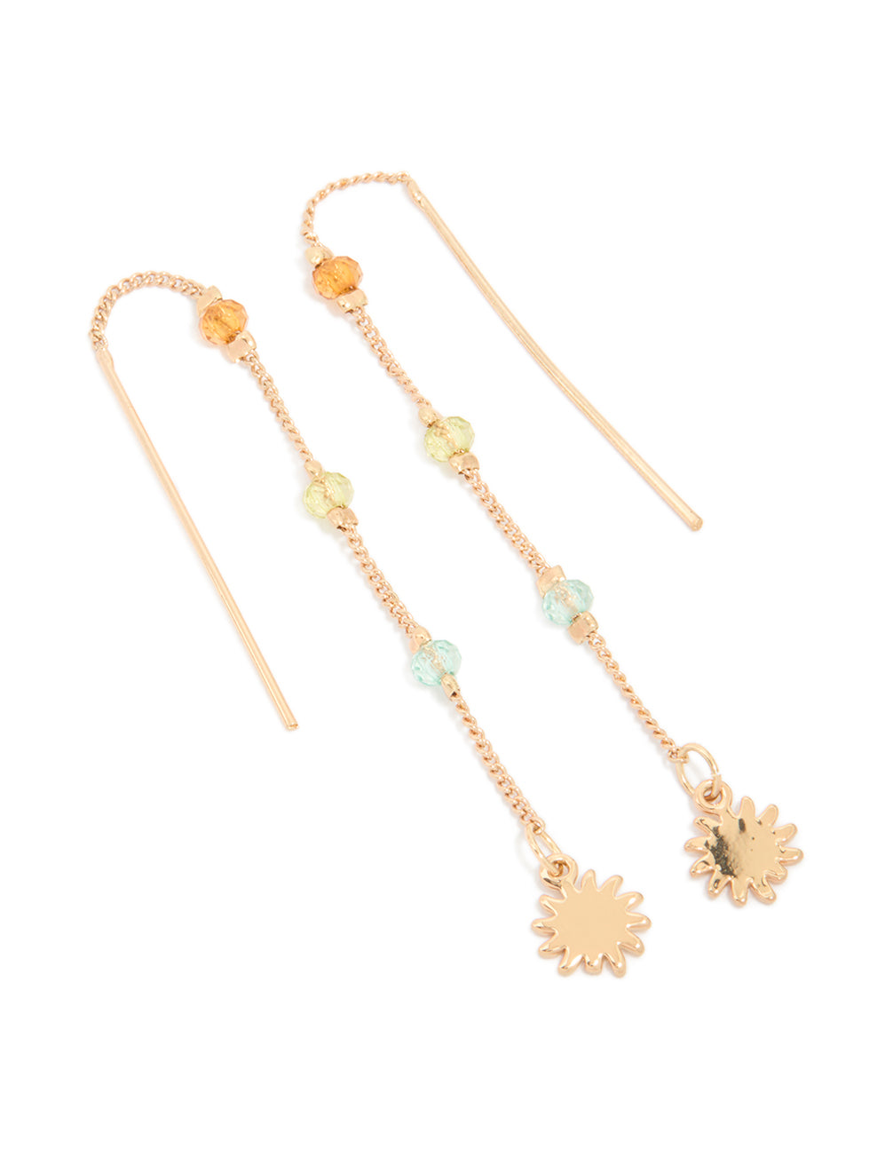 Gold Beaded Station Sun Chain Drop Earrings