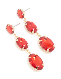 Gold Red Diamante Oval Drop Earrings - link has visual effect only