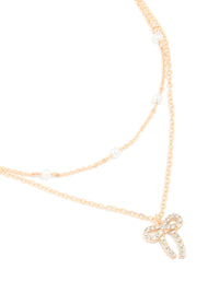 Gold Station Pearl & Diamante Bow Layered Necklace - link has visual effect only