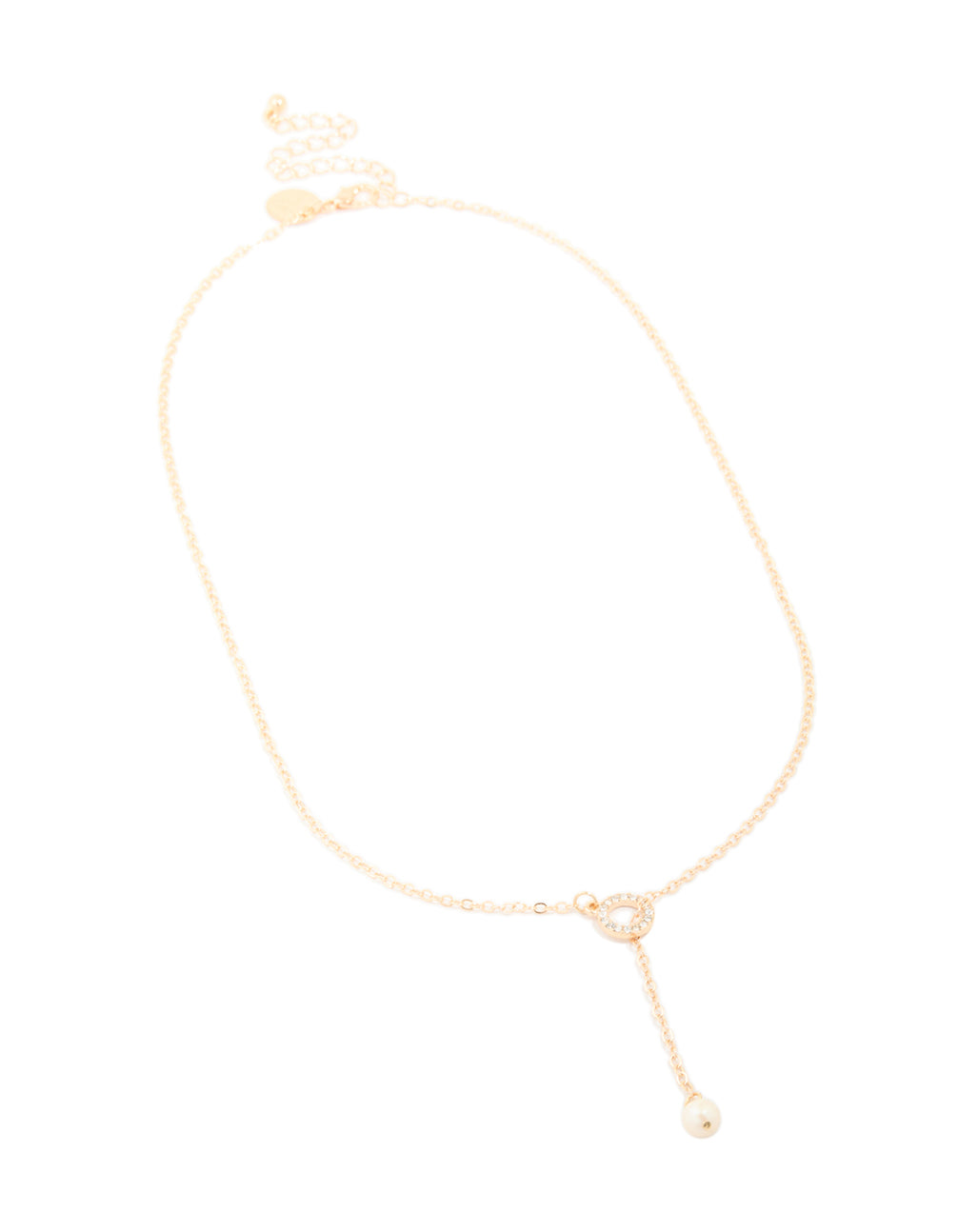 Gold Diamante Pearl Chain Y-Necklace