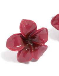 Burgundy Acrylic Frangipani Flower Stud Earrings - link has visual effect only