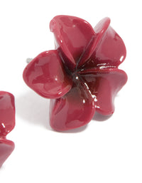 Burgundy Acrylic Frangipani Flower Stud Earrings - link has visual effect only