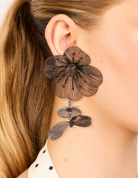 Brown Coated Metal Multi Lazer Cut Flower Drop Earrings - link has visual effect only