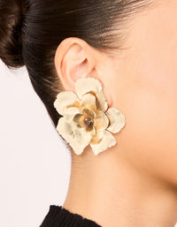 Worn Gold Tigers Eye Bead Statement Stud Earrings - link has visual effect only