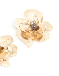 Worn Gold Tigers Eye Bead Statement Stud Earrings - link has visual effect only