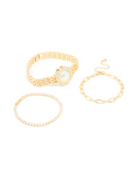 Gold Diamante Watch & Bracelets Set - link has visual effect only