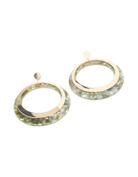 Gold Olive Green Shell Effect Drop Earrings - link has visual effect only