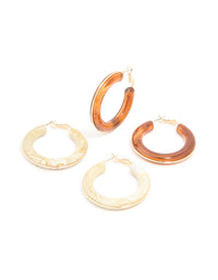 White & Brown Acrylic Hoop Earrings Pack - link has visual effect only