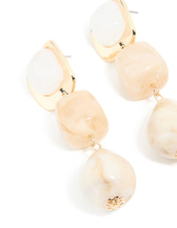 Gold Pink & White Beaded Square Drop Earrings - link has visual effect only