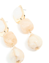 Gold Pink & White Beaded Square Drop Earrings - link has visual effect only