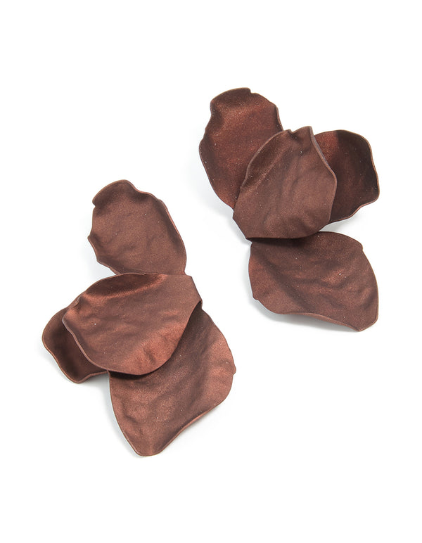 Brown Coated Metal Flower Petal Drop Earrings