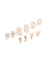Gold Pearl & Diamante Butterfly Clip On Earrings 5-Pack - link has visual effect only