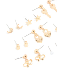 Gold Heart Locket & Star Earrings 12-Pack - link has visual effect only