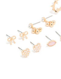 Gold Pearl & Diamante Vine Heart Stud Earrings 8-Pack - link has visual effect only