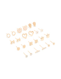 Gold Pearl Heart & Bow Earrings 12-Pack - link has visual effect only