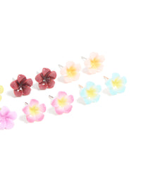 Multicoloured Frangipani Flower Stud Earrings 8-Pack - link has visual effect only