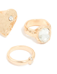 Gold Diamante Hammered Heart Mixed Rings 4-Pack - link has visual effect only