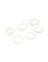 Silver Diamante Textured Rings 8-Pack - link has visual effect only
