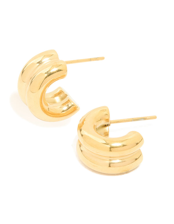 Waterproof Gold Plated Stainless Steel  Chunky Flat Hoop Earrings