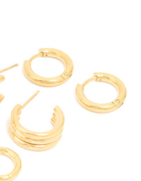 Waterproof Gold Plated Stainless Steel Thin Textured Earrings 3-Pack - link has visual effect only