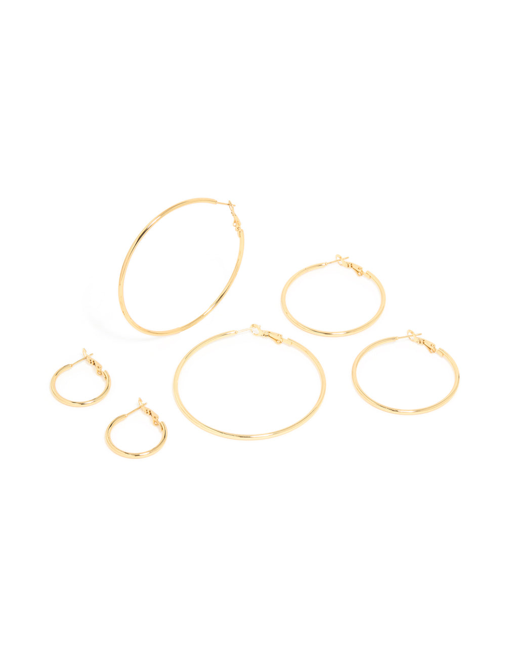 Waterproof Gold Plated Stainless Steel Thin Multi-Sized Hoop Earrings 3-Pack
