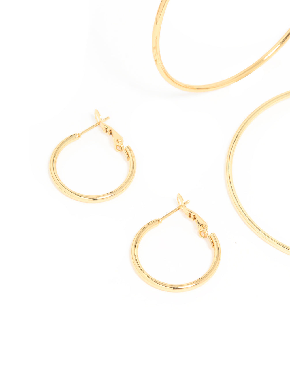 Waterproof Gold Plated Stainless Steel Thin Multi-Sized Hoop Earrings 3-Pack