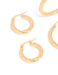 Waterproof Gold Plated Stainless Steel Twisted Multi-Sized Hoop Earrings 3-Pack - link has visual effect only