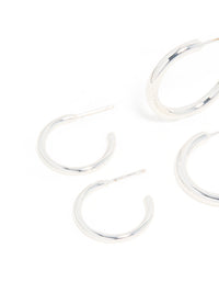Waterproof Stainless Steel Bubble & Smooth Hoop Earrings 3-Pack - link has visual effect only