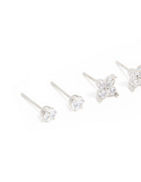 Waterproof Stainless Steel Cubic Zirconia Stud Earrings 3-Pack - link has visual effect only