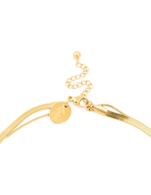 Waterproof Gold Plated Stainless Steel Snake Chain & Bean Pendant Layered Necklace