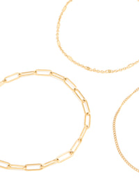 Waterproof Gold Plated Stainless Steel Mixed Chain Bracelets 3-Pack - link has visual effect only
