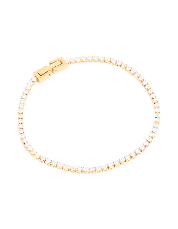 Waterproof Gold Plated Stainless Steel Cubic Zirconia Tennis Bracelet