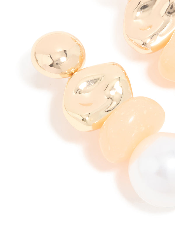 Gold Pebble & Pearl Drop Earrings
