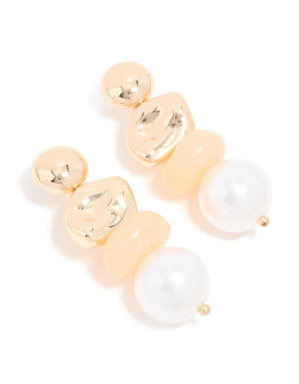 Gold Pebble & Pearl Drop Earrings