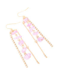 Gold Diamante Cup Chain & Light Pink Stone Chip Drop Earrings - link has visual effect only