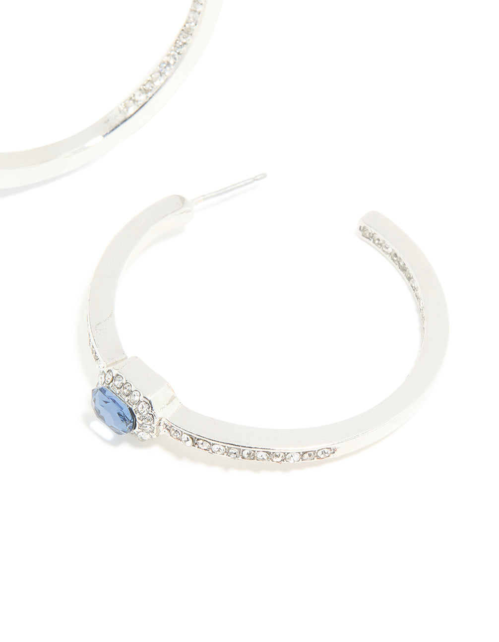 Silver Blue Diamante Hoop Earrings
