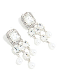 Silver Diamante Pearl Bling Drop Earrings - link has visual effect only
