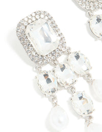 Silver Diamante Pearl Bling Drop Earrings - link has visual effect only