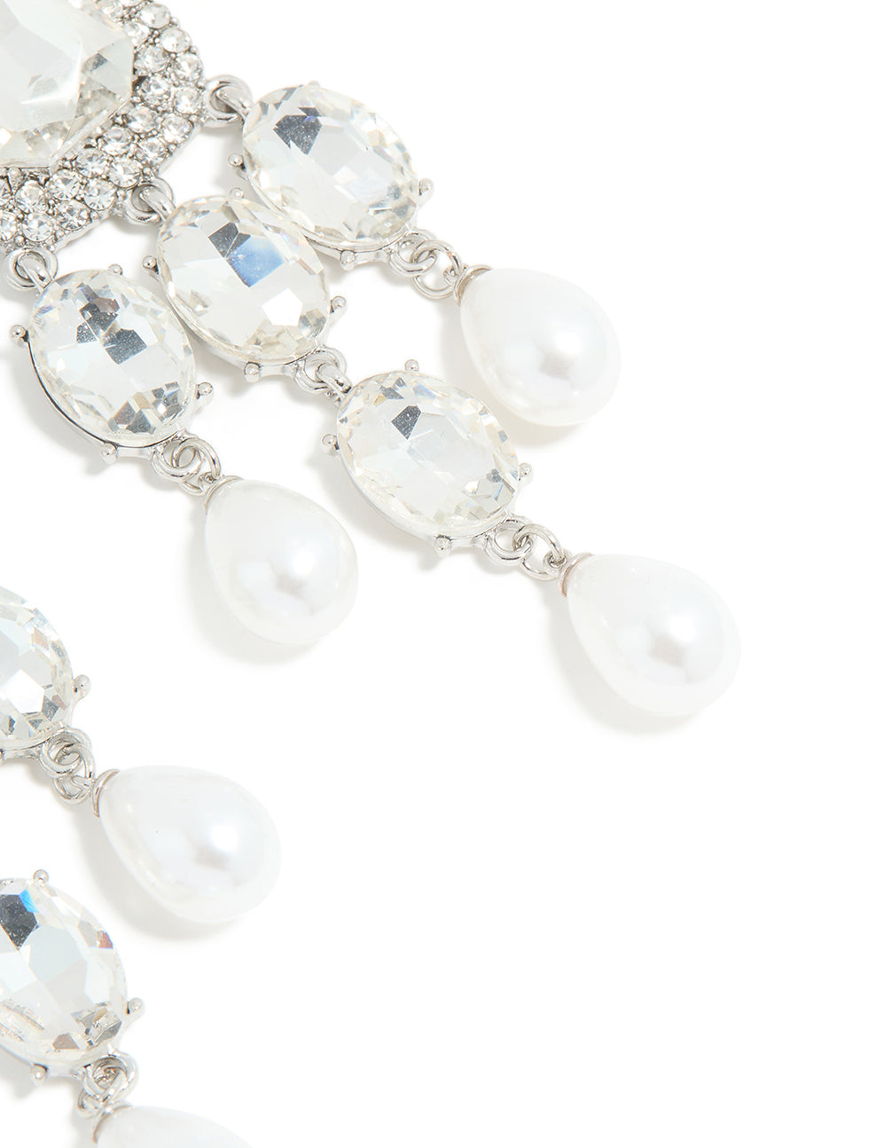 Silver Diamante Pearl Bling Drop Earrings