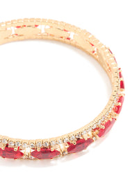 Gold Red & Clear Diamante Oval Bangle - link has visual effect only